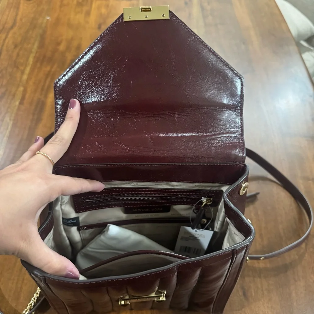 New! Michael Kors Whitney Leather Quilted Backpack in Oxblood Fall‎